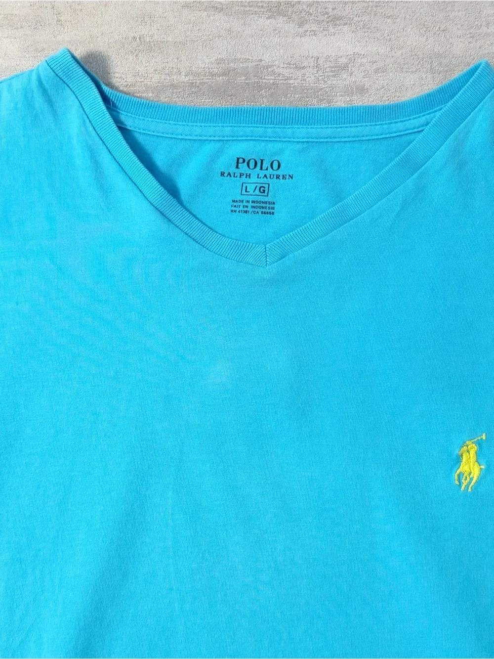Polo Ralph Lauren Aqua Blue V-Neck Pony T-Shirt Large